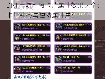 DNF手游附魔卡片属性效果大全:卡片种类与独特属性总汇